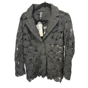 Berek Daisy Lace Black Polyester 2 Button Long Sleeve Blazer Size Petite Med NWT